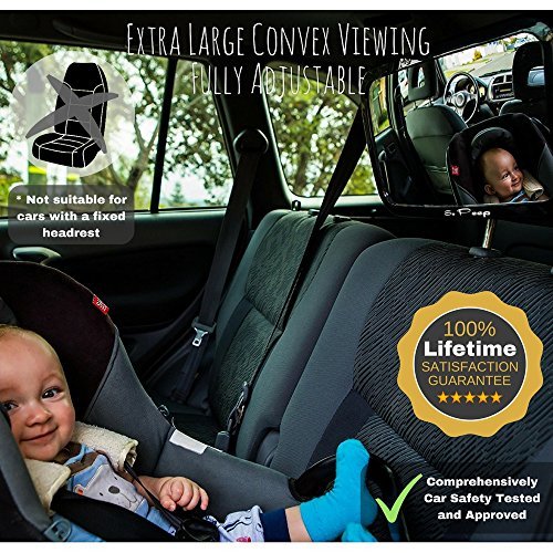 Product Cover Baby Backseat Mirror for Car - View Infant in Rear Facing Car Seat - Best Newborn Safety With Secure Headrest Double-Strap - Essential Car Seat Accessories - 100% Lifetime Satisfaction Guarantee