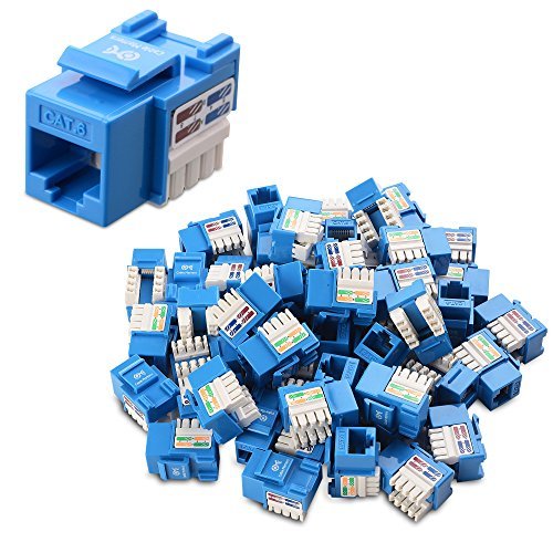 Product Cover Cable Matters 50-Pack Cat6 RJ45 Keystone Jack in Blue and Keystone Punch-Down Stand