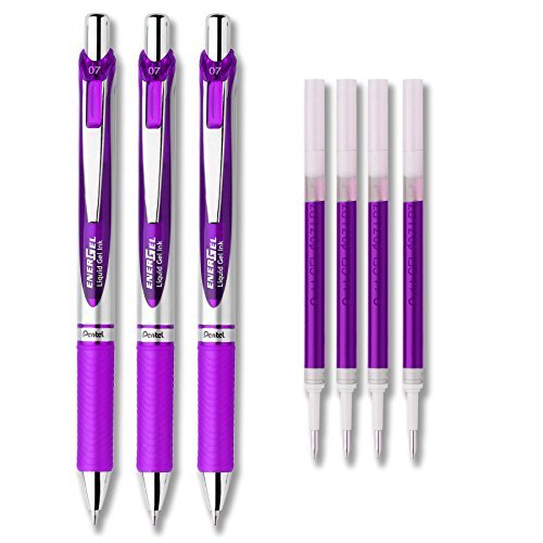 Product Cover Pentel EnerGel Deluxe RTX Liquid Gel Ink Pen Set Kit, Pack of 3 with 4 Refills (Violet - 0.7mm)