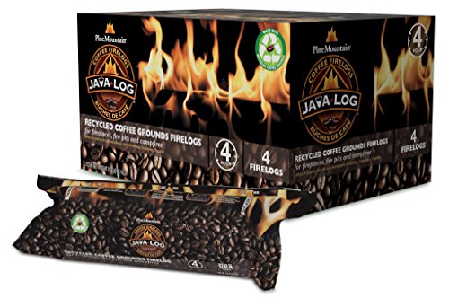 Product Cover Pine Mountain, Indoor & Pine Mountain Java Recycled Coffee Grounds Hour Time, 4 Logs (4152501471) Long Burning Firelog for Campfire, Fireplace, Fire Pit, Indoor & Outdoor Use, Brown, 4 count