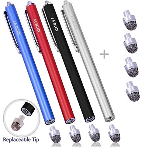 Product Cover MEKO Stylus Pen 0.3-inch Micro-Fiber Tip Stylus - Ultra Sensitive Universal Capacitive Touch Screen Pens with Replaceable Fiber Tips - (Black/Silver/Red/Dark Blue)