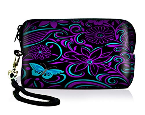 Product Cover AUPET Purple Blue Flowers Digital Camera Case Bag Pouch Coin Purse with Strap for Sony Samsung Nikon Canon Kodak