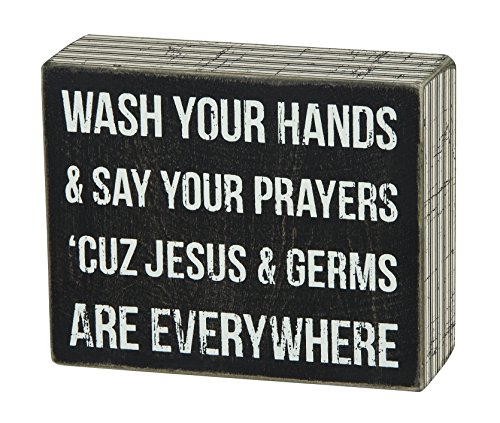 Product Cover Primitives by Kathy Pinstripe Trimmed Box Sign, 5 x 4-Inches, Jesus & Germs