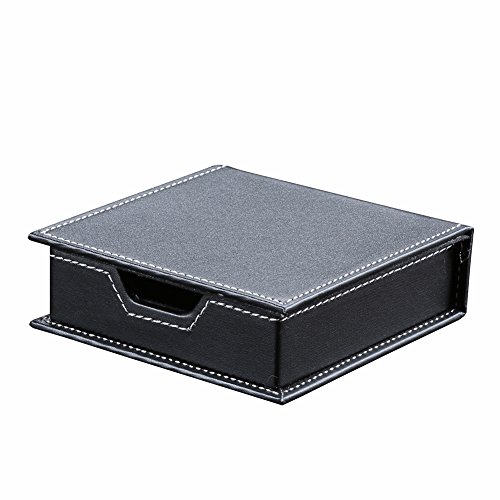 Product Cover KINGFOM Desktop Organizer Supplies Leather Name Cards Holder Sticky Notes Dispenser Case with a Lid Cover 3.9 x 3.9 Inches(black)
