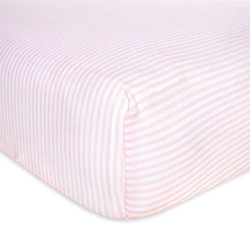 Product Cover Burt's Bees Baby - Fitted Crib Sheet, Girls & Unisex 100% Organic Cotton Crib Sheet For Standard Crib and Toddler Mattresses (Blossom Pink Thin Stripes)