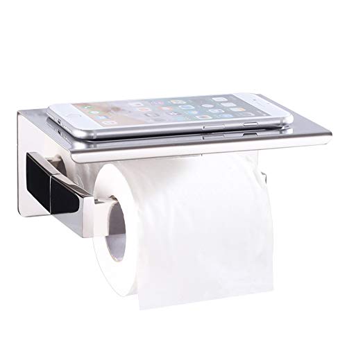 Product Cover Toilet Paper Holder with Shelf, Angle Simple SUS304 Stainless Steel Bath Tissue Holder, Toilet Roll Hanger with Phone Rack, Toilet Paper Dispenser with Storage Shelf, Polished Chrome