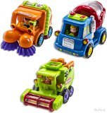 Product Cover WolVol (Set of 3) Push and Go Friction Powered Car Toys, Street sweeper truck, Cement mixer truck, H