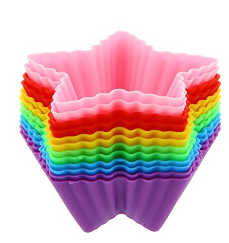 Product Cover 12 Pack - Silicone Cupcake Liners/Star Cupcake Liners - Colorful Assortment - 3 Inches