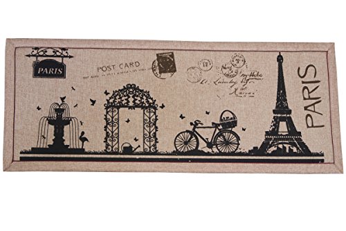 Product Cover Front Entry Door Mat - Welcome Rug, Rustic Doormat, Paris Decorfor Home, Front Door, Office, Hallway - Eiffel Tower and Paris Style Design - Brown and Black, 16 x 40 Inches