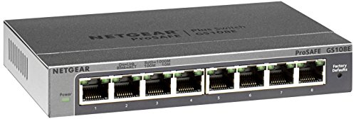 Product Cover NETGEAR 8-Port Gigabit Ethernet Smart Managed Plus Switch (GS108Ev3) - Desktop, and ProSAFE Limited Lifetime Protection