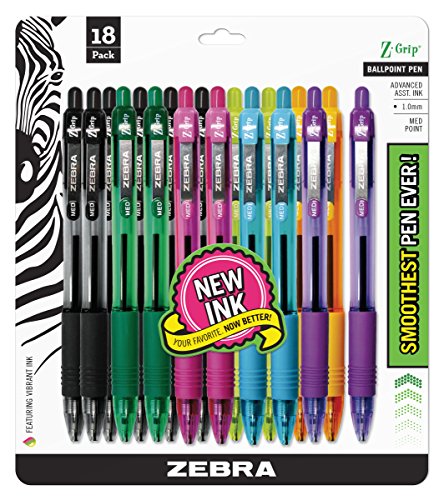 Product Cover Zebra Pen Z-Grip Retractable Ballpoint Pen, Medium Point, 1.0mm, Assorted Fashion Colors, 18 Pack