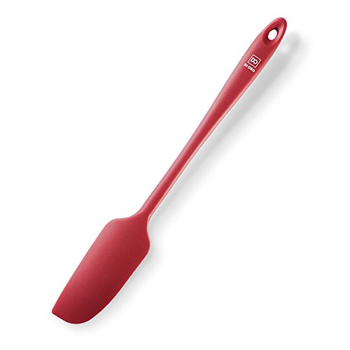 Product Cover Di Oro Seamless Series Long Handle Silicone Jar Spatula - BPA Free Pro-Grade 600ºF Heat-Resistant Non-Stick Rubber Spatula - Silicone Scraper for Jars and Blenders - Versatile Kitchen Tool (Red)