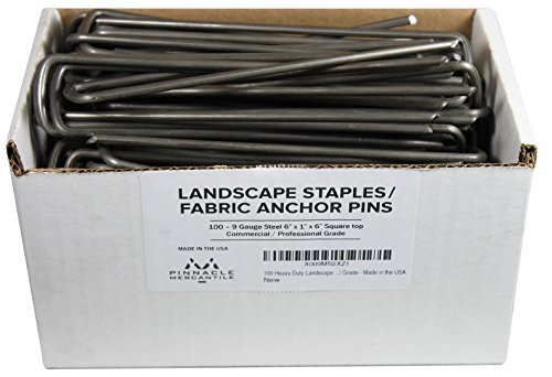 Product Cover Pinnacle Mercantile 100 Extra Heavy Duty Garden Landscape Fabric Anchor Staples 9 Gauge Thick Steel Professional Grade Made in The USA