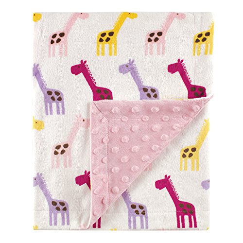 Product Cover Hudson Baby Unisex Baby Plush Mink Blanket with Dotted Mink Back, Pink Giraffe, 30x40 inches