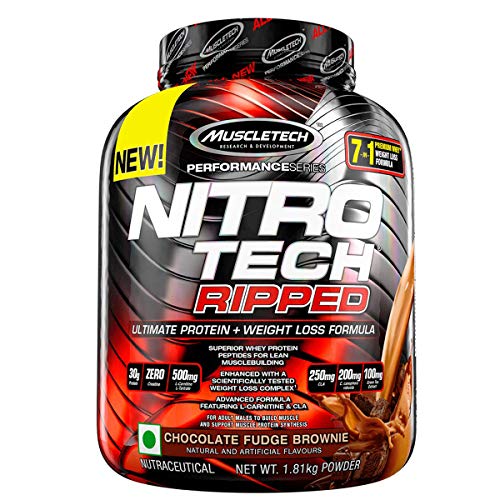 Product Cover MuscleTech Nitro Tech Ripped Ultra Clean Whey Protein Isolate Powder + Weight Loss Formula, Low Sugar, Low Carb, Chocolate Fudge Brownie, 4 Pounds