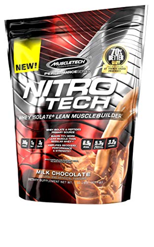 Product Cover MuscleTech NitroTech Protein Powder Plus Muscle Builder, 100% Whey Protein with Whey Isolate, Milk Chocolate, 10 Servings (1lbs)