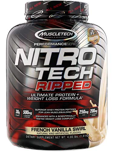 Product Cover MuscleTech Nitro Tech Ripped Ultra Clean Whey Protein Isolate Powder + Weight Loss Formula, Low Sugar, Low Carb, French Vanilla Swirl, 4 Pounds