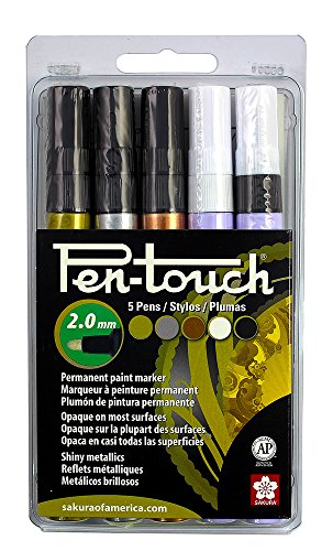 Product Cover Sakura 42591 5-Piece 2.0mm Pentouch Paint Marker, Medium, Gold, Silver, Copper, White and Black