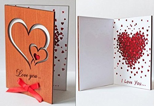 Product Cover Handmade Real Wood Love You Hearts Unique Wedding Valentines Day Anniversary Greeting Card Cute Valentine Happy Birthday Wooden Gift for Him Man Husband Boyfriend Fiance Her Wife Girlfriend Fiancee e