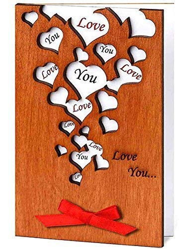 Product Cover Handmade Love You Many Hearts Real Wood Sentimental Greeting Card Best Wedding Valentines Day Valentine Happy Birthday Anniversary Gift for Husband Wife Bride Groom Mom Fiancé Fiancee e