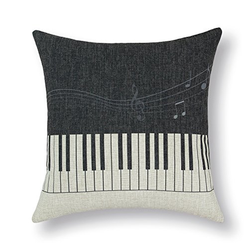 Product Cover CaliTime Canvas Throw Pillow Cover Shell for Couch Sofa Home Decoration Music Elements 18 X 18 Inches Piano Black Keys