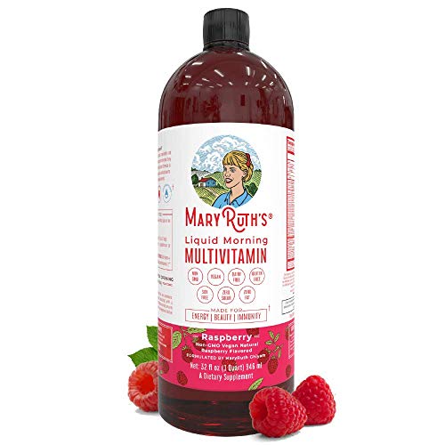 Product Cover Morning Liquid Vitamins by MaryRuth (Raspberry) Vegan Multivitamin A B C D3 E Trace Minerals & Amino Acids for Energy, Hair, Skin & Nails for Men & Women - Paleo - Gluten Free - 0 Sugar - 0 Fat - 32oz