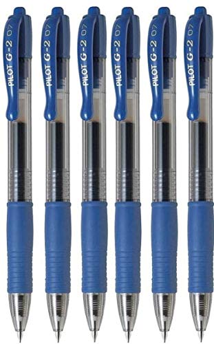 Product Cover Pilot G2 Blue Fine Retractable Gel Ink Pen Rollerball Nib Tip 0.39mm Line Width Refillable (Pack of 6 (0.7mm))