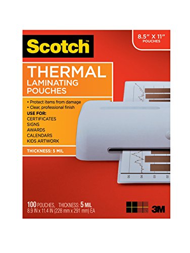 Product Cover Scotch Thermal Laminating Pouches, 100-Pack, 8.9 x 11.4 inches, Letter Size Sheets, Clear, 5-Mil Thick for Extra Protection (TP5854-100)
