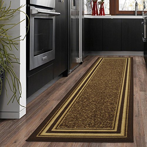 Product Cover Ottomanson Ottohome Collection Color Contemporary Bordered Design Runner Rug with Non-Skid (Non-Slip) Rubber Backing, 20
