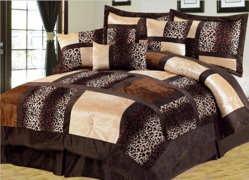 Product Cover 7-Piece King Leopard Patchwork Micro Suede Comforter Set