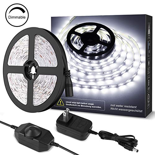 Product Cover LE 16.4ft Dimmable LED Strip Light Kit with 12V Power Supply, 300 LEDs SMD 2835, Non-Waterproof LED Tape, Flexible Rope Light for Home, Kitchen, Under Cabinet, Bedroom, Daylight White