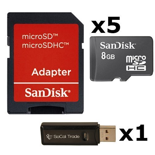 Product Cover  5 PACK - SanDisk 8GB MicroSD HC Memory Card SDSDQAB-008G (Bulk Packaging) LOT OF 5 with SD Adapter and USB 2.0
