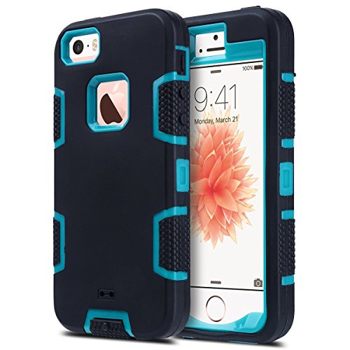 Product Cover iPhone 5S Case, iPhone 5 Case, ULAK 3in1 Shock Absorbing Case Rubber Combo Hybrid Silicone Hard Case Cover for Apple iPhone 5 5S/SE (Blue/Black)