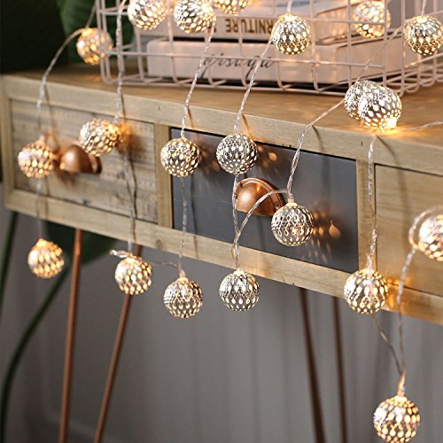 Product Cover Goodia 10.49ft 30 LED Globe Fairy String Lights, Battery Operated Silver Moroccan Party Hanging Lights Decorative Accent Lamp for Home, Wedding, Garden (Warm White)
