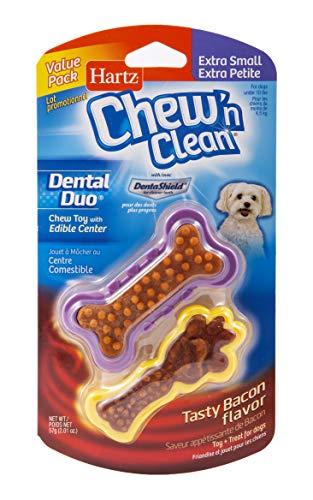 Product Cover Hartz Chew 'n Clean Dental Duo Bacon Flavored Dental Dog Chew Toy and Treat - Extra Small, 2 Pack