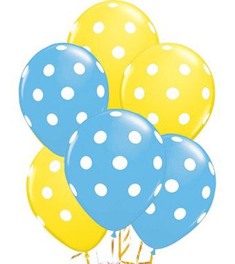 Product Cover PMU Polka Dot Balloons 11in Premium Pale Blue and Yellow with All-Over print White Dots Pkg/25