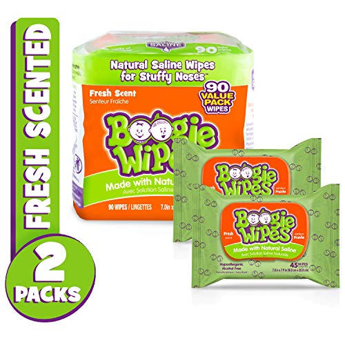 Product Cover Boogie Wipes, Wet Wipes for Baby and Kids, Nose, Face, Hand and Body, Soft and Sensitive Tissue Made with Natural Saline, Aloe, Chamomile and Vitamin E, Fresh Scent, 45 Count (Pack of 2)
