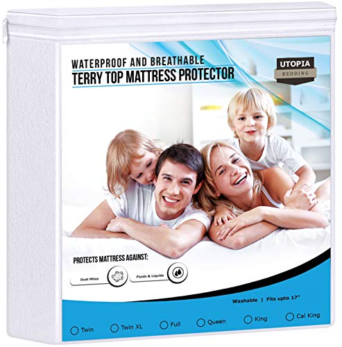 Product Cover Utopia Bedding Premium Waterproof Mattress Protector - Breathable Fitted Mattress Cover (Queen)
