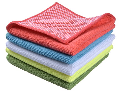 Product Cover Sinland 5 color Assorted Microfiber Dish Cloth Best Kitchen Cloths Cleaning Cloths With Poly Scour Side 12