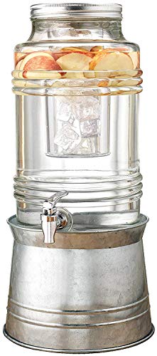 Product Cover Circleware 67092/R Breeze Glass Beverage Dispenser with Base Metal Stand Transforms Bucket, Lid, Fruit Infuser and Ice Insert, Party Entertainment Kitchen Drinking, Glassware, Huge 2.4 Gallons