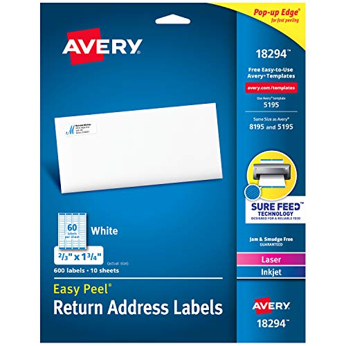 Product Cover Avery Return Address Labels with Sure Feed for Laser & Inkjet Printers, 2/3