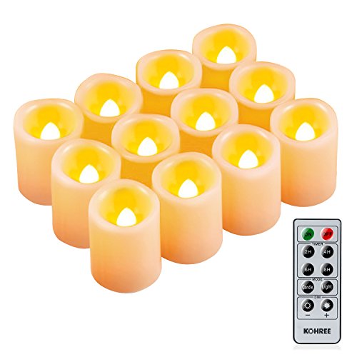 Product Cover 12 Pack : Kohree Flameless Battery Operated LED Pillar Candles Unscented Ivory Votive Remote Candles with Remote Control & Timer, Amber Yellow Flame(12 Set)