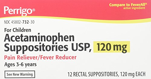 Product Cover Acetaminophen Rectal Suppositories Generic for Tylenol Suppositories,FeverAll Children's 120 mg 12 ea per Box 4 PACK Total 48 ea