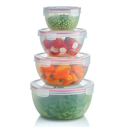 Product Cover Komax Biokips Round Mixing Bowl Set | Set of 4 Nesting Bowls For Food Prep | Plastic Storage Mixing Bowls With Lids | Serving Salad Bowl With Lid | BPA-FREE, Clear, Microwave Safe Bowls W/Locking Lid