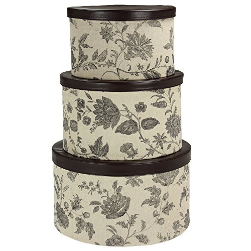 Product Cover Household Essentials 3-Piece Hat Box Set with Faux Leather Lids, Floral Pattern