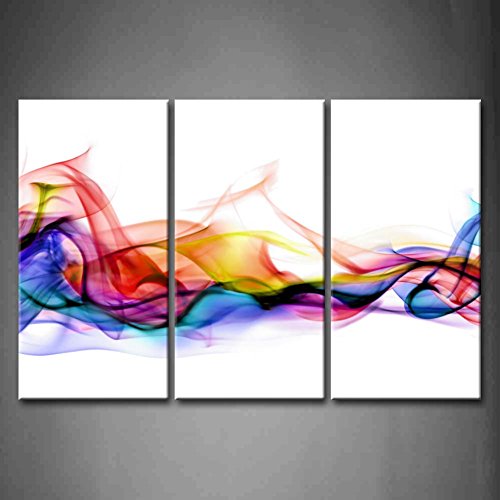 Product Cover 3 Panel Wall Art Fresh Look Color Abstract Smoke Colorful White Background Painting Pictures Print On Canvas Abstract The Picture for Home Modern Decoration (Stretched by Wooden Frame,Ready to Hang)