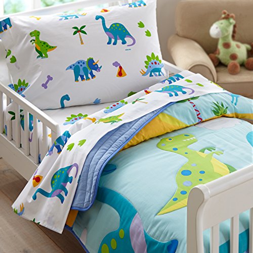 Product Cover Wildkin Lightweight Toddler Comforter, 100% Cotton Toddler Comforter with Soft Flannel Lining and Embroidered Details, Coordinates with Other Room Décor, Olive Kids Design - Dinosaur Land