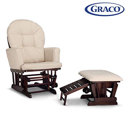Product Cover Graco Parker Semi-Upholstered Glider and Nursing Ottoman, Espresso/Beige Cleanable Upholstered Comfort Rocking Nursery Chair with Ottoman