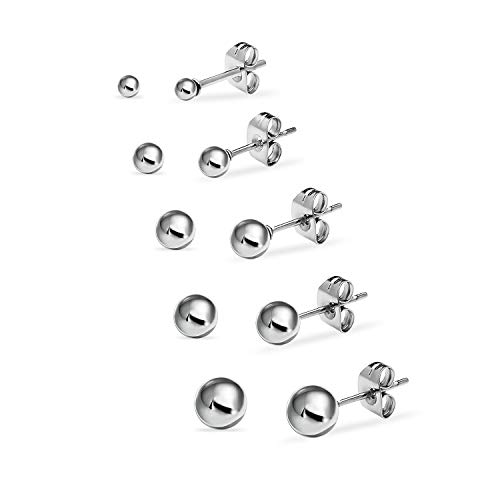 Product Cover Glory Stainless White Stainless Steel Round Ball Stud Earrings for Women - Set of 5 Pair
