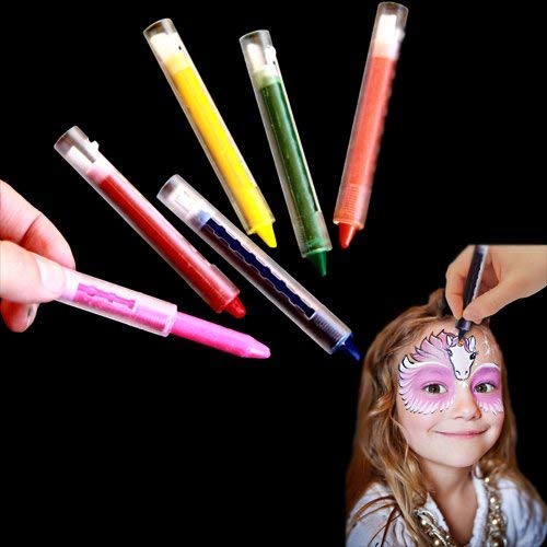 Product Cover Multicolor Face Painting Kit - Pack of 6 Bright Makeup Crayon Sticks for Masquerades | Halloween | Birthday Parties | Parades - 6 Count Kids Creative Body Facial Paint - 6 Color Assortment